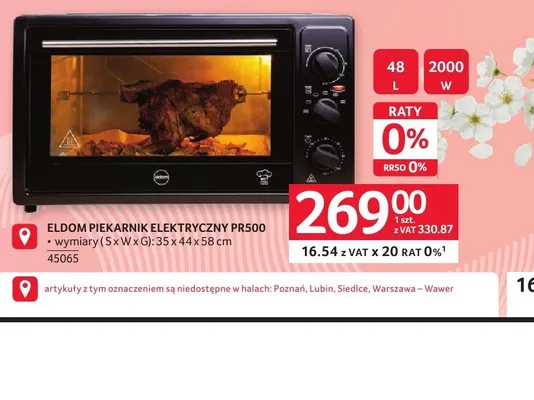 Piekarnik elektryczny ELDOM PR500 promocja w Selgros