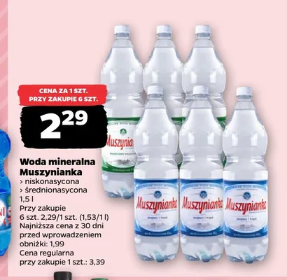 Woda mineralna gazowana Muszynianka niskonasycona promocja w Netto