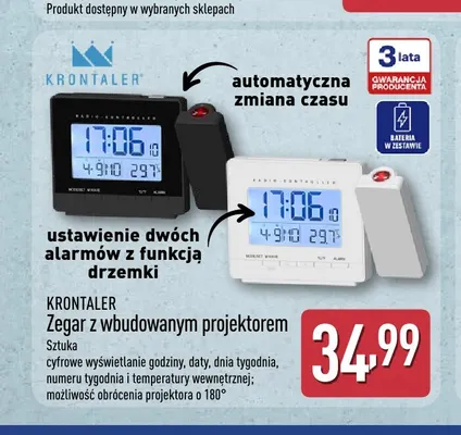 Zegar z wbudowanym projektorem Krontaler promocja w Aldi