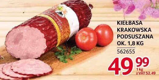 Kiełbasa krakowska podsuszana ŻMB Białystok ok. 1,8 kg promocja w Selgros