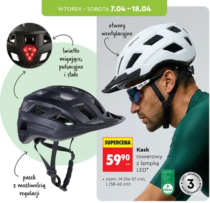 Kask rowerowy z lampką LED promocja w Biedronka