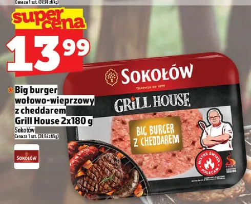 Big burger wołowo-wieprzowy z cheddarem Grill House Sokołów promocja w TOPAZ