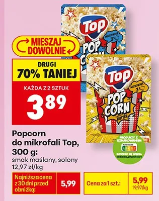 Popcorn do mikrofali Top smak maślany promocja w Biedronka