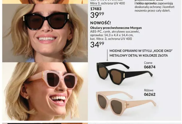 Okulary przeciwsłoneczne Morgan Czarne ABS-PC cynk akrylowe soczewki oprawka 14,3x4,4x14,4cm kat. filtra 3 ochrona UV 400 promocja w AVON