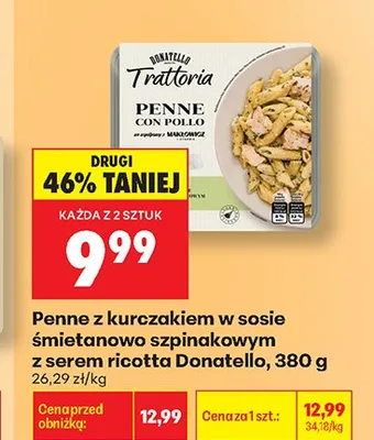Penne z kurczakiem w sosie śmietanowo szpinakowym z serem ricotta Donatello promocja w Biedronka