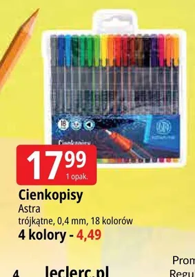 Cienkopisy trójkątne Astra 4 kolory promocja w Leclerc