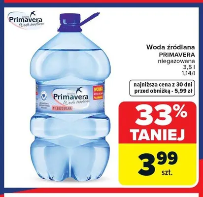 Woda źródlana niegazowana PRIMAVERA promocja w Carrefour Market