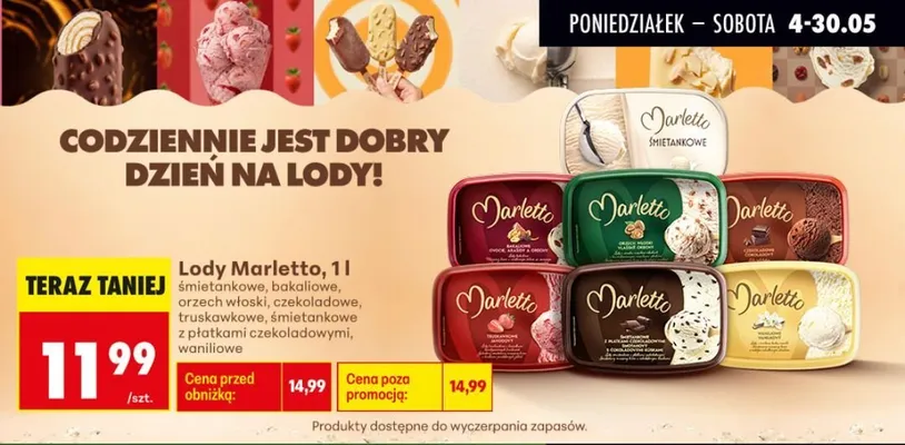 Lody Marletto waniliowe promocja w Biedronka