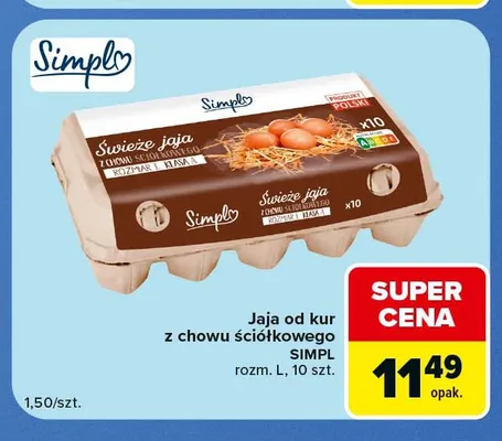 Jajka kurze od kur z chowu ściółkowego Simpl rozm. L 10 szt. promocja w Carrefour Express