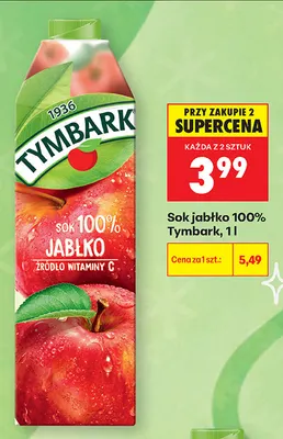 Sok jabłko Tymbark 100% promocja w Biedronka