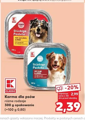 Karma dla psów K-Classic Stückige Pastete z drobiem i wołowiną promocja w Kaufland