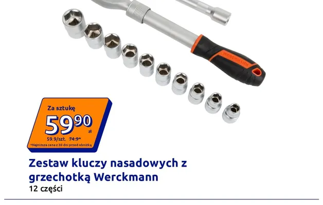 Zestaw kluczy nasadowych z grzechotką Werckmann 12 części promocja w Action