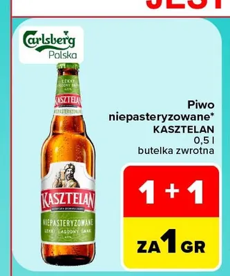 Piwo niepasteryzowane Kasztelan promocja w Carrefour Market