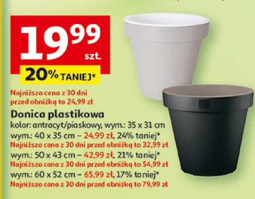 Donica plastikowa antracyt/piaskowy 35x31cm promocja w Auchan