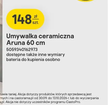 Umywalka ceramiczna Aruna 60 cm promocja w Castorama
