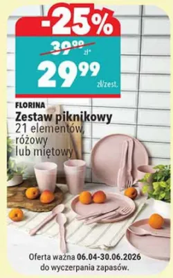 Zestaw piknikowy 21 elementów różowy lub miętowy promocja w Biedronka