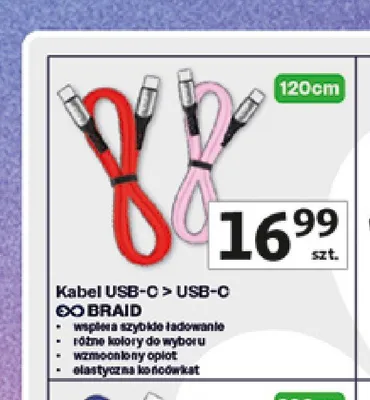 Kabel USB-C - USB-C XO Braid promocja w Auchan