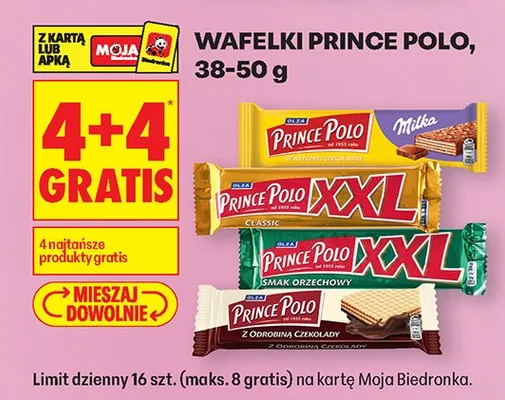 Wafelki Prince Polo 38-50 g 4+4 GRATIS promocja w Biedronka