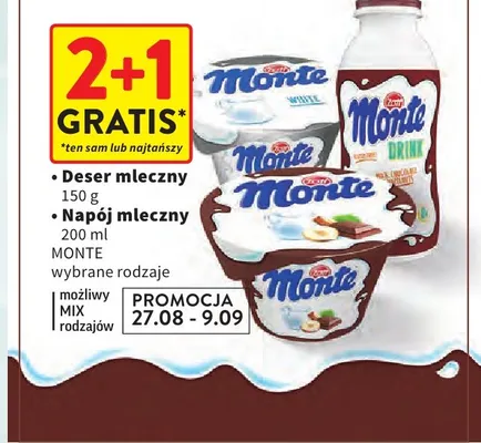 Deser mleczny Monte promocja w Intermarche
