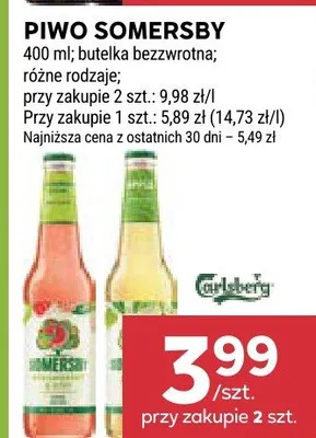 Piwo Somersby butelka bezzwrotna promocja w Stokrotka