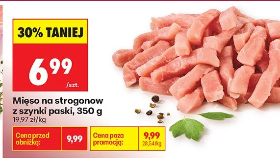 Mięso na strogonow z szynki paski 350g promocja w Biedronka