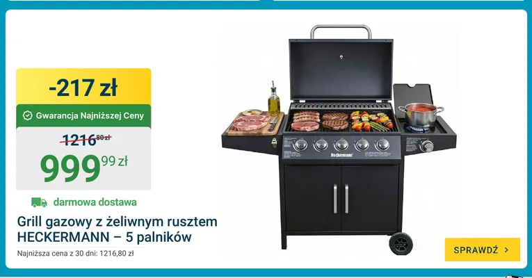 Grill gazowy z żeliwnym rusztem Heckermann 5 palników promocja w ERLI