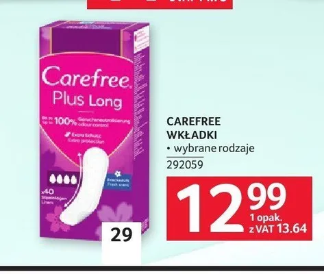 Wkładki higieniczne Carefree Plus Long promocja w Selgros