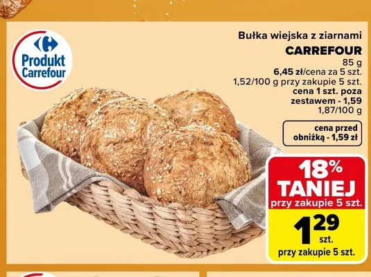 Bułka wiejska z ziarnami Carrefour promocja w Carrefour Market