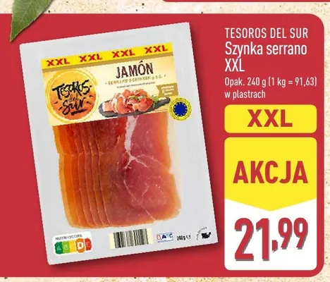 Szynka serrano XXL Tesoros del Sur promocja w Aldi