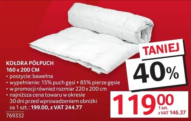 Kołdra półpuch 160x200 cm pościel półpuch 200x200 cm promocja w Selgros