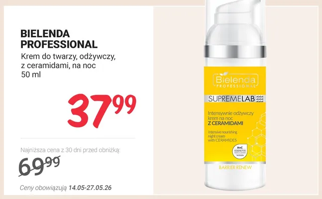 Krem do twarzy odżywczy z ceramidami na noc BIELENDA PROFESSIONAL promocja w Rossmann