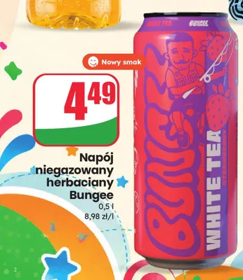 Napój niegazowany herbaciany Bungee White Tea Strawberry promocja w Dino