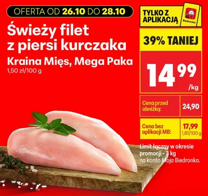 Świeży filet z piersi kurczaka Mega Paka Kraina Mięs promocja w Biedronka