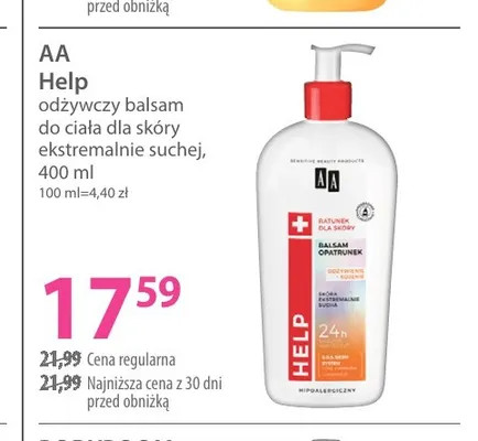 Odżywczy balsam do ciała skóry ekstremalnie suchej Help AA promocja w Hebe
