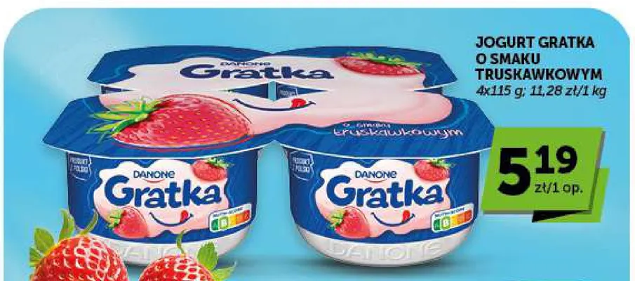 Jogurt Gratka o smaku truskawkowym 4-pak promocja w Groszek
