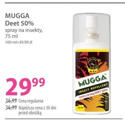 Spray na insekty MUGGA Deet 50% promocja w Hebe