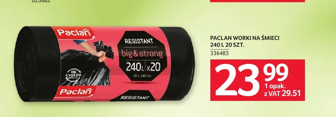 Worki na śmieci Paclan 240 l promocja w Selgros