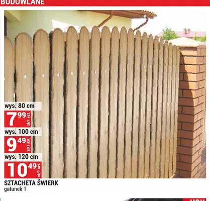 Sztacheta świerkowa wys. 80 cm promocja w Merkury Market