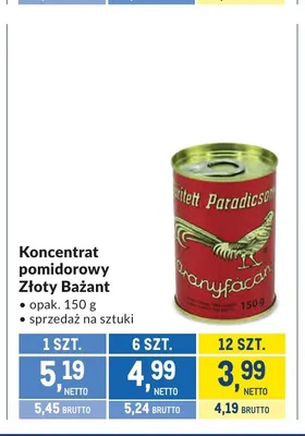 Koncentrat pomidorowy Złoty Bażant promocja w Makro