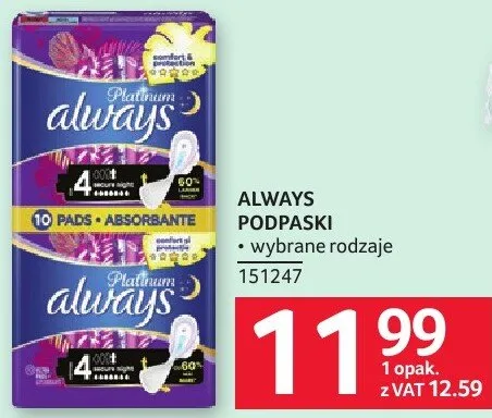 Podpaski Always promocja w Selgros