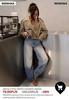 Jeansy o kroju barrel z wysokim stanem Bershka promocja w Bershka