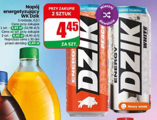 Napój energetyzujący WK Dzik Peach promocja w Dino
