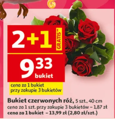 Bukiet czerwonych róż, 5 szt., 40 cm promocja w Auchan