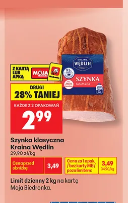 Szynka klasyczna Kraina Wędlin promocja w Biedronka