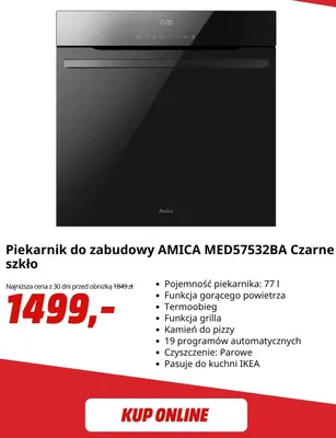 Piekarnik do zabudowy Amica MED57532BA czarne szkło promocja w Media Markt
