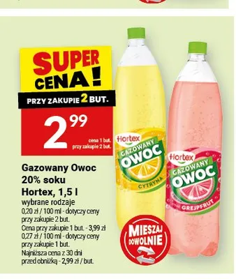 Napój gazowany Owoc Grejpfrut Hortex promocja w Twój Market