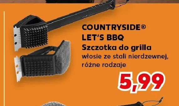 Szczotka do grilla włosie ze stali nierdzewnej COUNTRYSIDE LET'S BBQ promocja w Kaufland