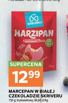 Marcepan w białej czekoladzie Skriveru truskawkowy promocja w Stokrotka