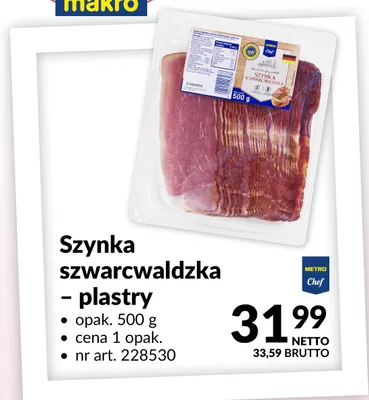 Szynka szwarcwaldzka - plastry Metro Chef promocja w Makro