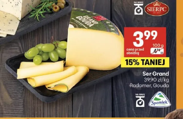 Ser żółty Grand Gouda Spomlek promocja w Delikatesy Centrum